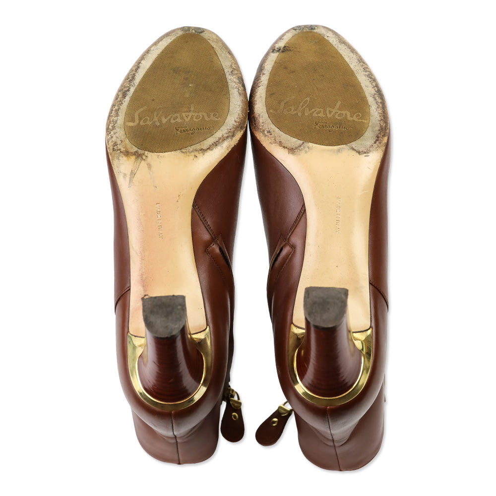 Salvatore Ferragamo Brown Leather Heeled Ankle Boot