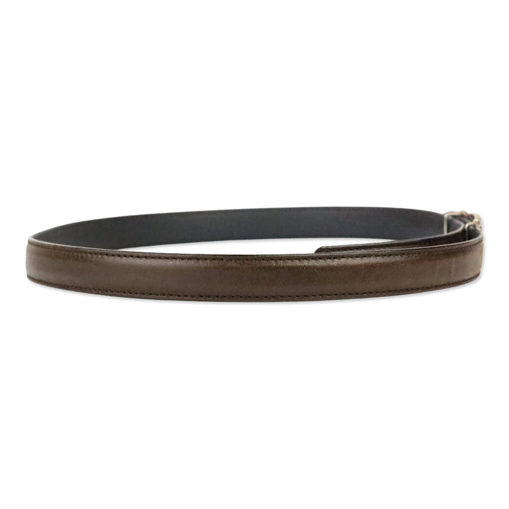 Salvatore Ferragamo Brown Leather Silver Vara Logo Buckle Belt
