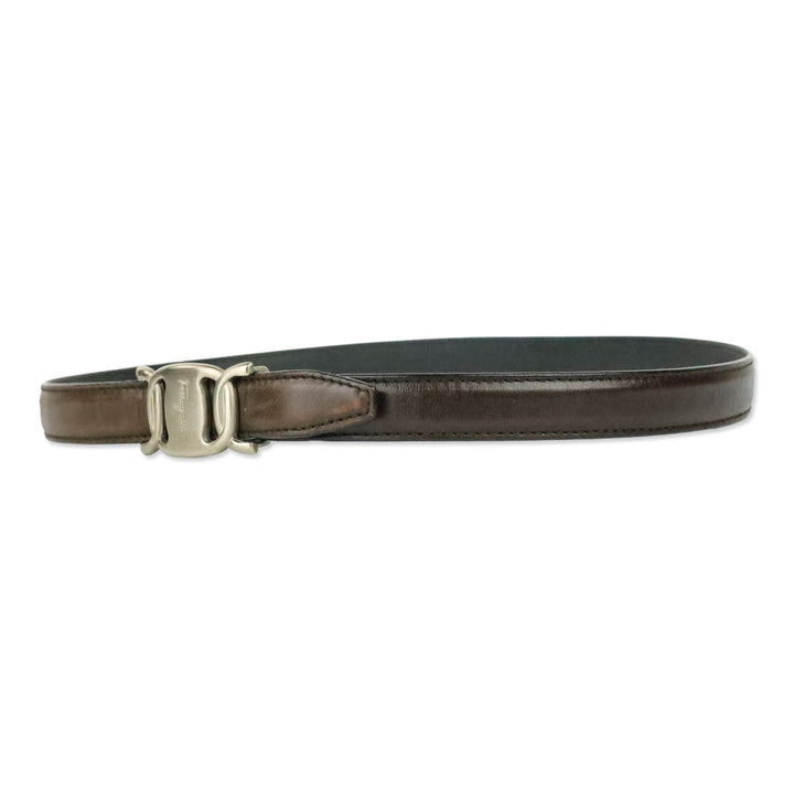 Salvatore Ferragamo Brown Leather Silver Vara Logo Buckle Belt
