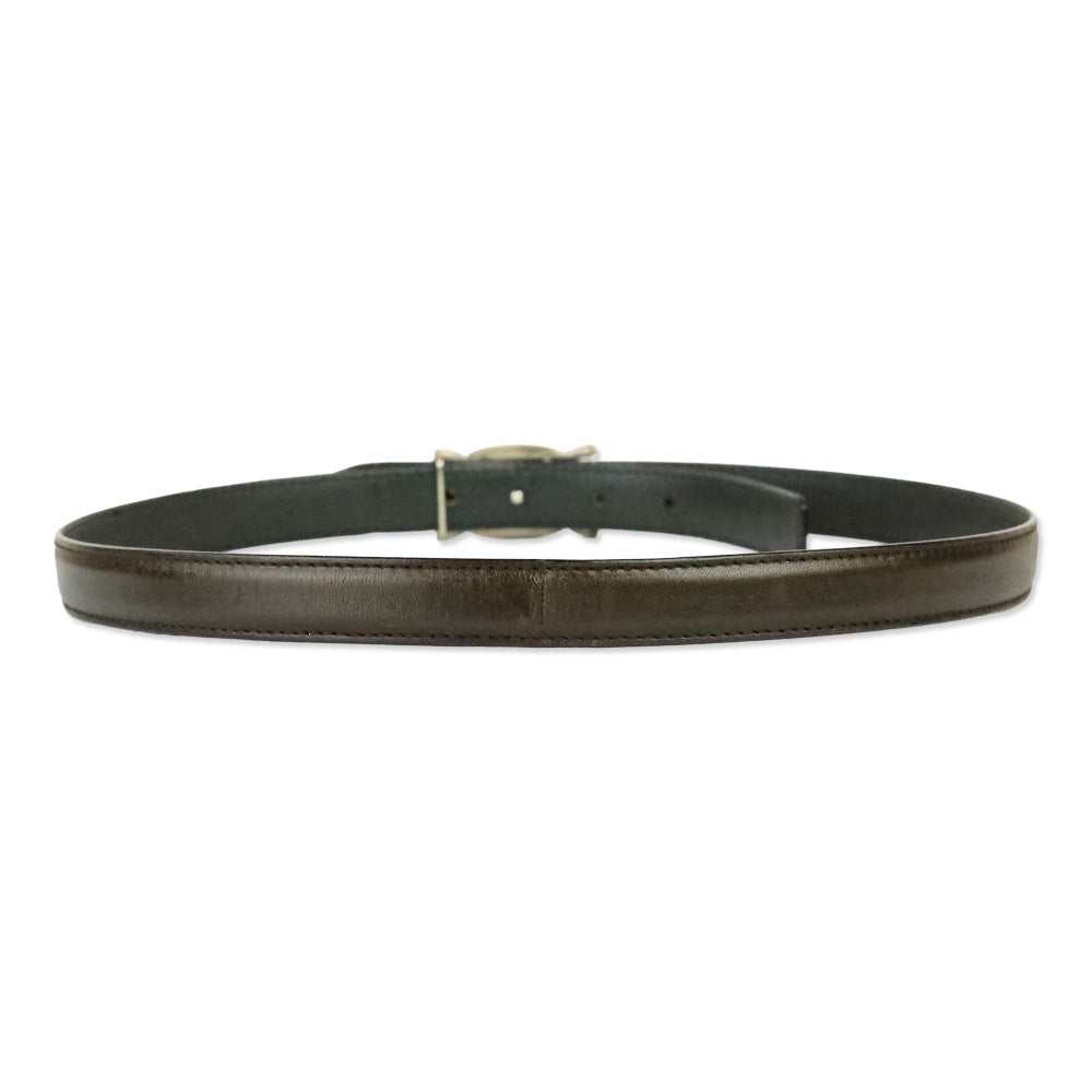 Salvatore Ferragamo Brown Leather Silver Vara Logo Buckle Belt