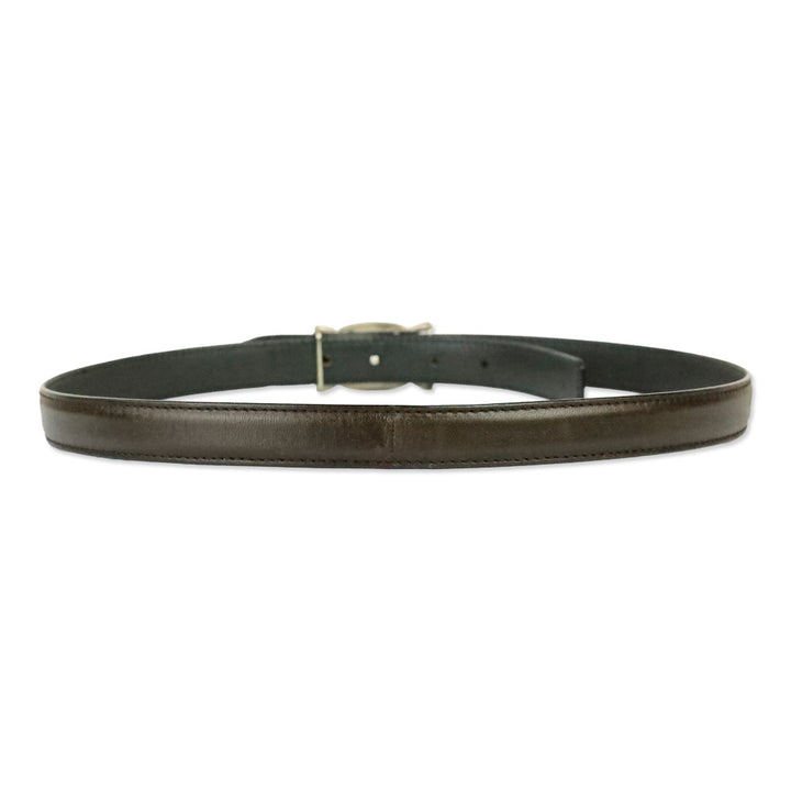 Salvatore Ferragamo Brown Leather Silver Vara Logo Buckle Belt
