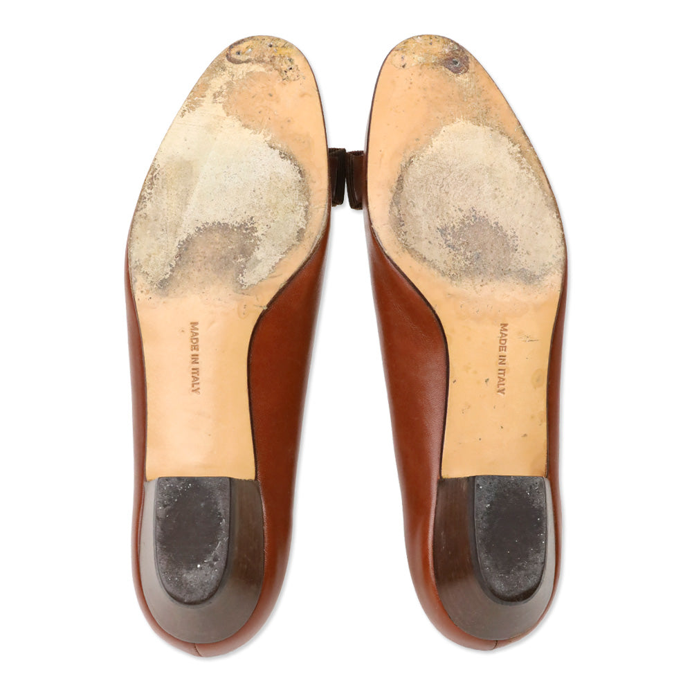Salvatore Ferragamo Brown Leather Vara Bow Kitten Pumps