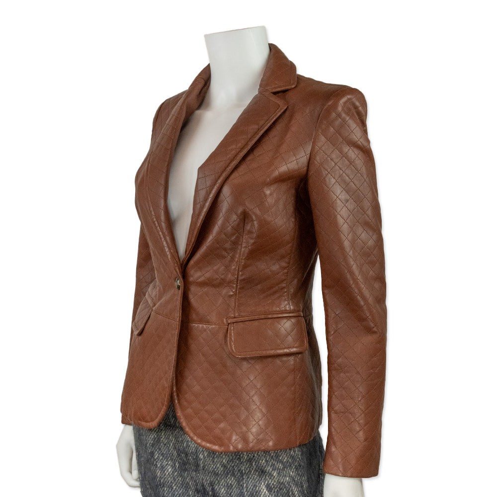 Salvatore Ferragamo Brown Quilted Leather Blazer