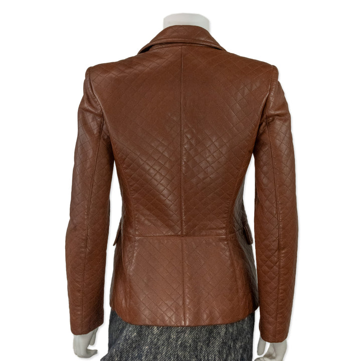 Salvatore Ferragamo Brown Quilted Leather Blazer