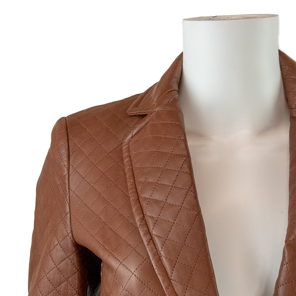 Salvatore Ferragamo Brown Quilted Leather Blazer