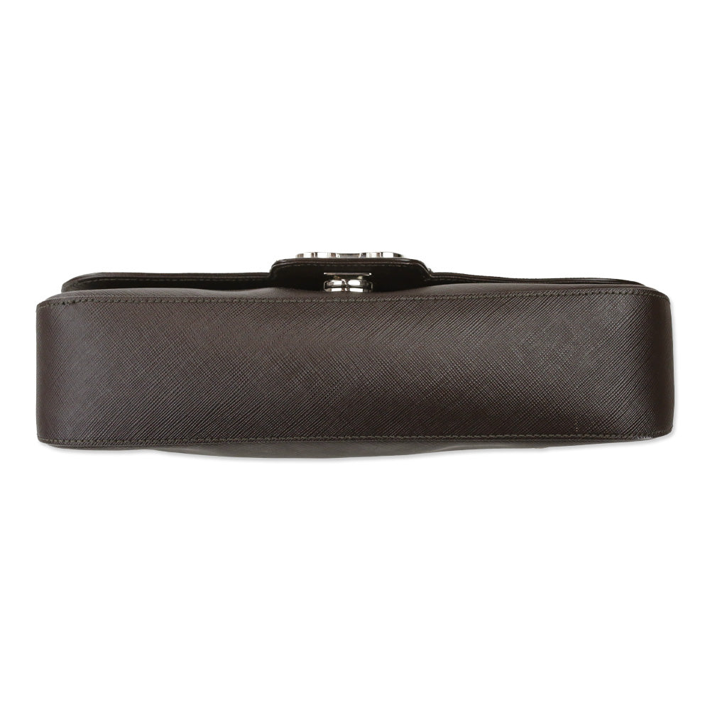 Salvatore Ferragamo Brown Saffiano Leather Gancini Bree Shoulder Bag