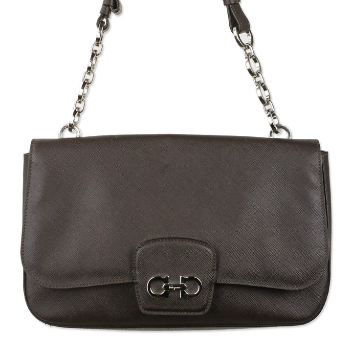 Salvatore Ferragamo Brown Saffiano Leather Gancini Bree Shoulder Bag