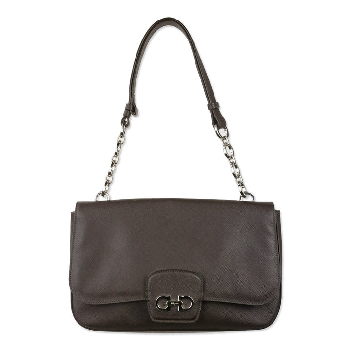 Salvatore Ferragamo Brown Saffiano Leather Gancini Bree Shoulder Bag