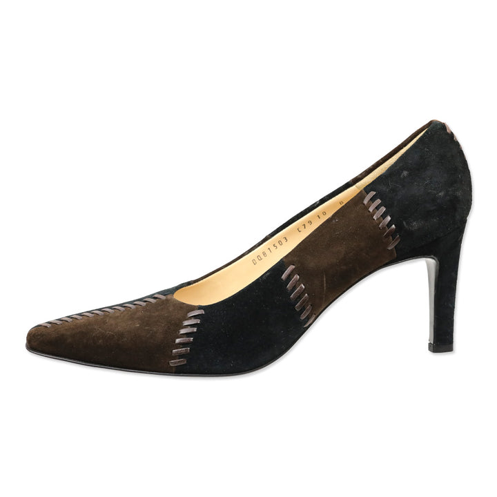 Salvatore Ferragamo Brown/Black Patchwork Suede Whipstitch Pumps