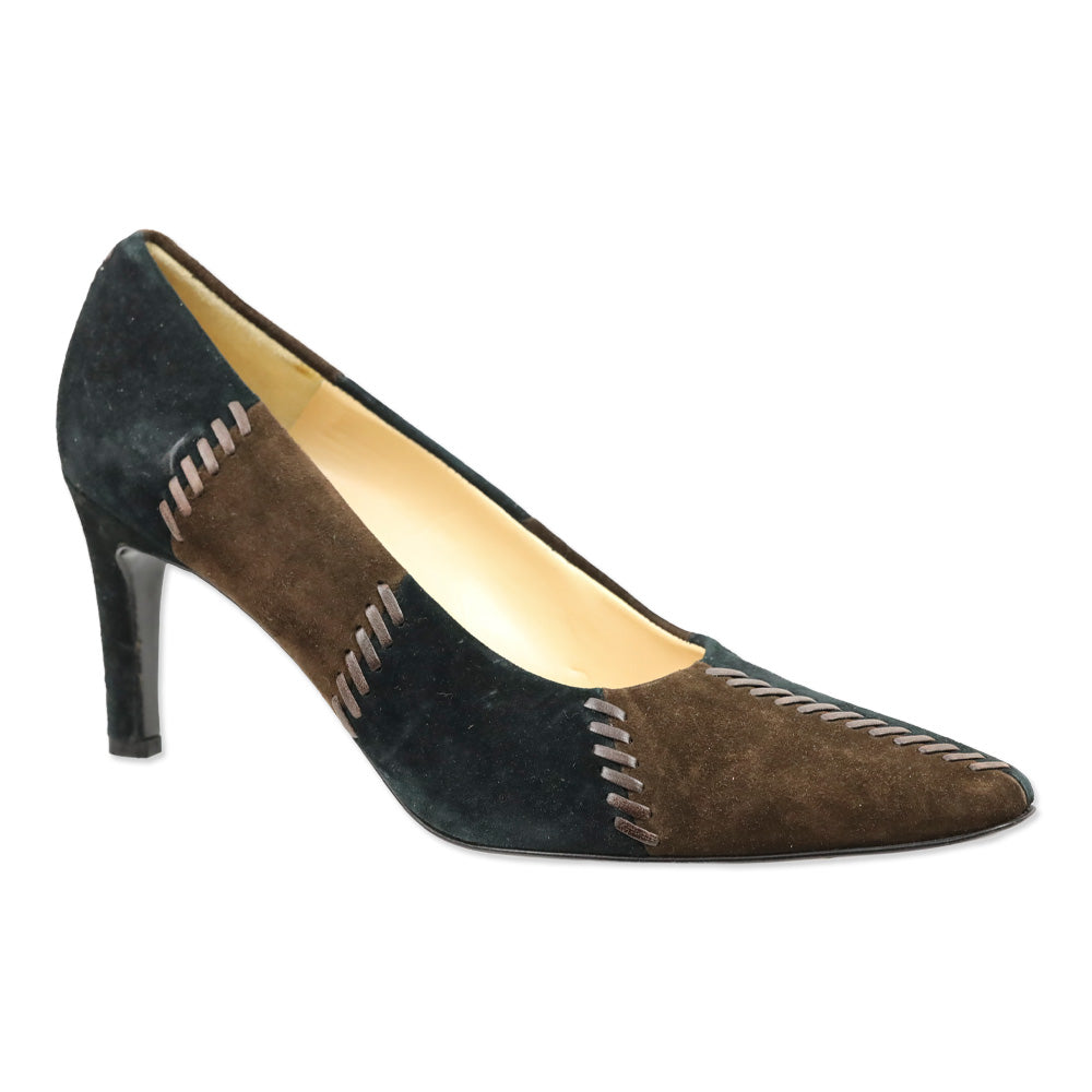 Salvatore Ferragamo Brown/Black Patchwork Suede Whipstitch Pumps