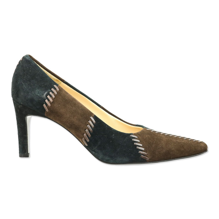 Salvatore Ferragamo Brown/Black Patchwork Suede Whipstitch Pumps