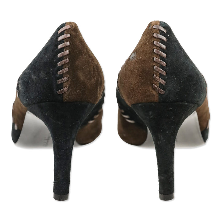 Salvatore Ferragamo Brown/Black Patchwork Suede Whipstitch Pumps
