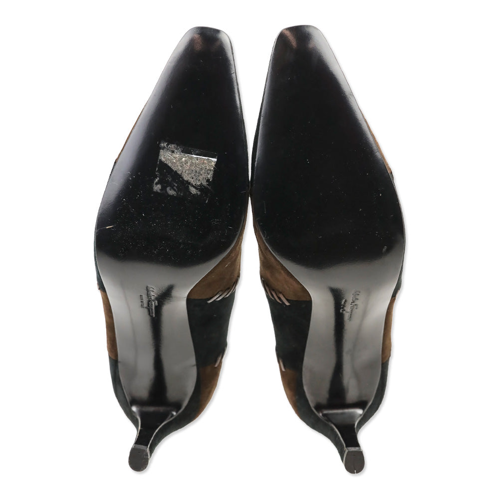 Salvatore Ferragamo Brown/Black Patchwork Suede Whipstitch Pumps