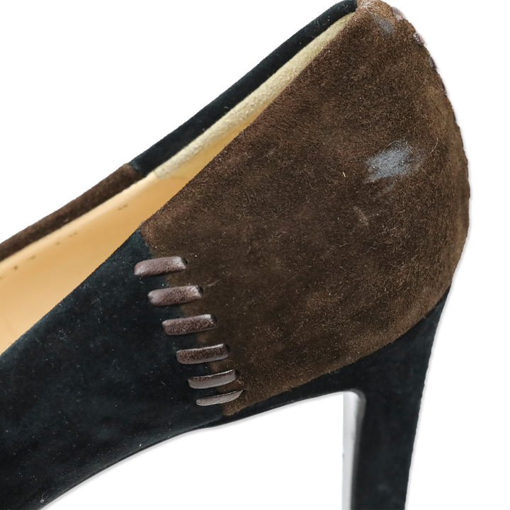 Salvatore Ferragamo Brown/Black Patchwork Suede Whipstitch Pumps