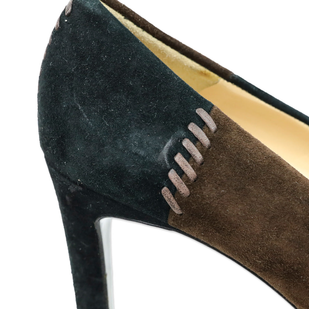 Salvatore Ferragamo Brown/Black Patchwork Suede Whipstitch Pumps
