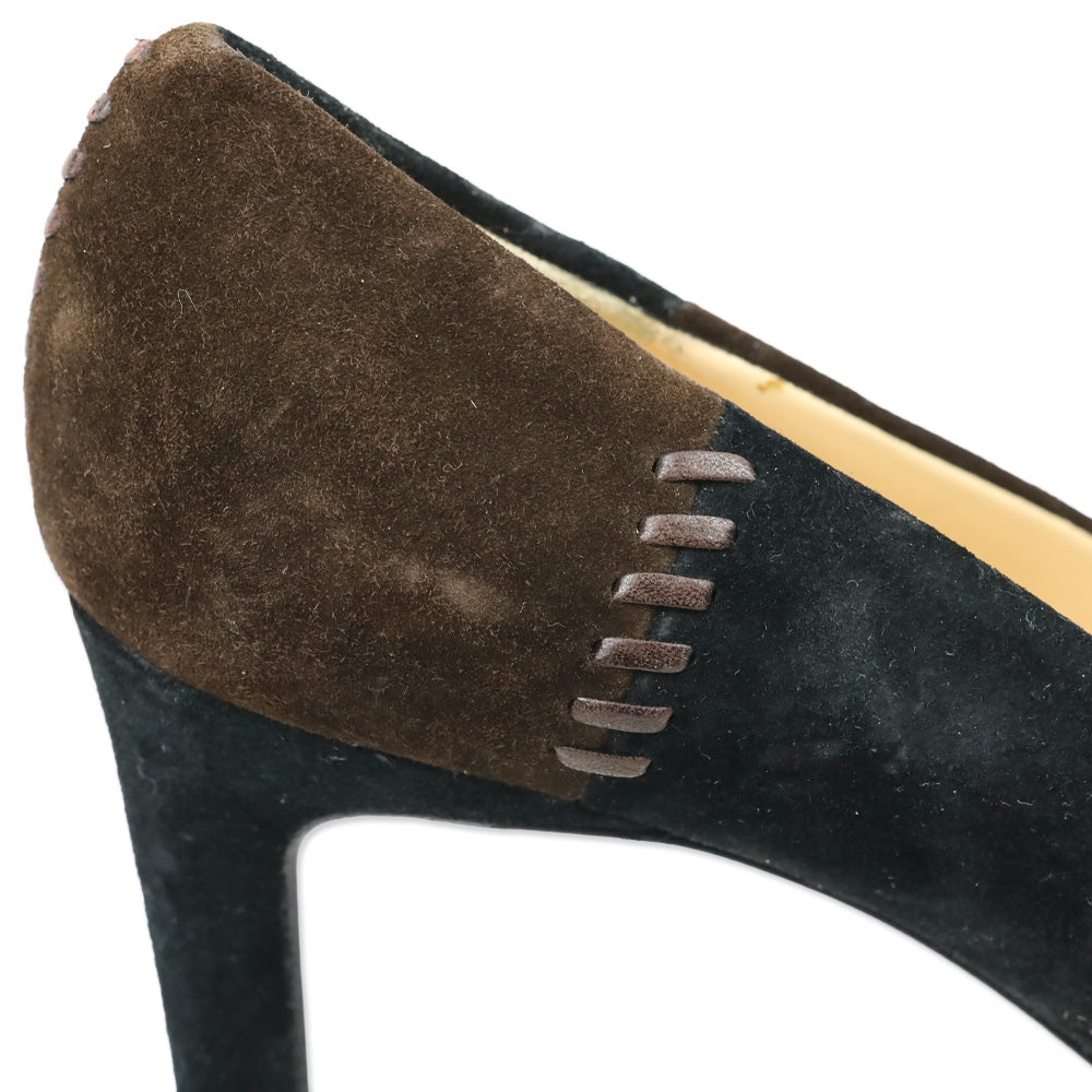 Salvatore Ferragamo Brown/Black Patchwork Suede Whipstitch Pumps