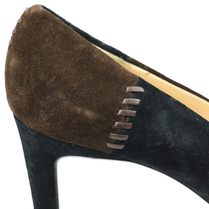 Salvatore Ferragamo Brown/Black Patchwork Suede Whipstitch Pumps