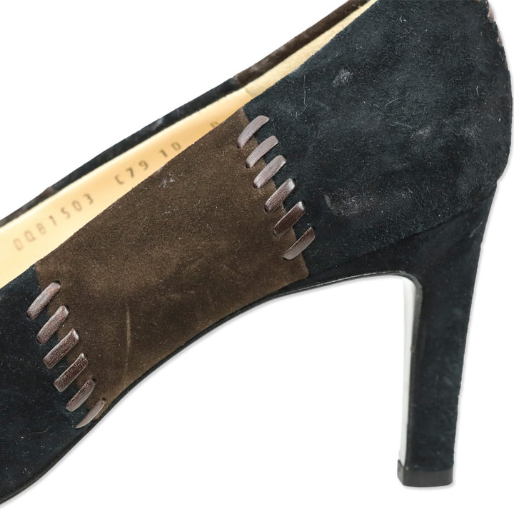 Salvatore Ferragamo Brown/Black Patchwork Suede Whipstitch Pumps