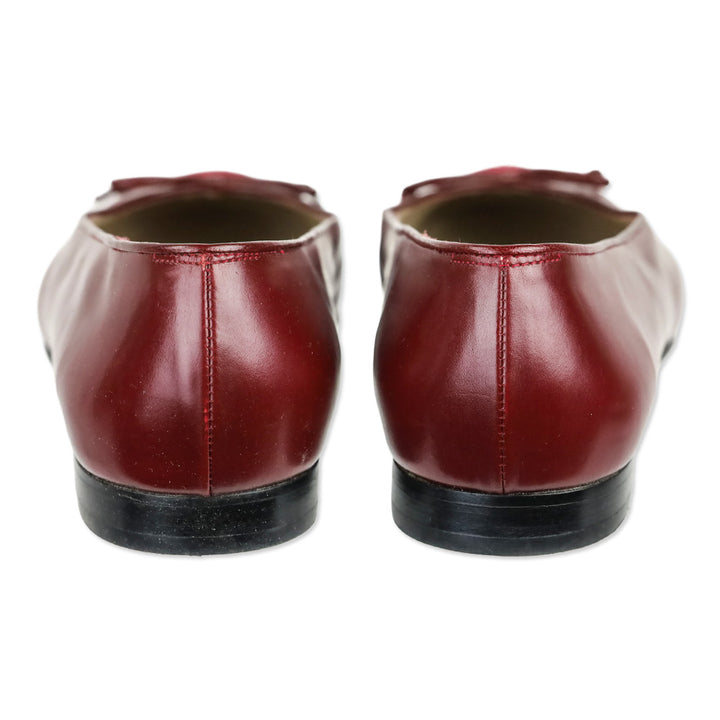 Salvatore Ferragamo Burgundy Leather and Suede Quilted Cap Toe Ballet Flats