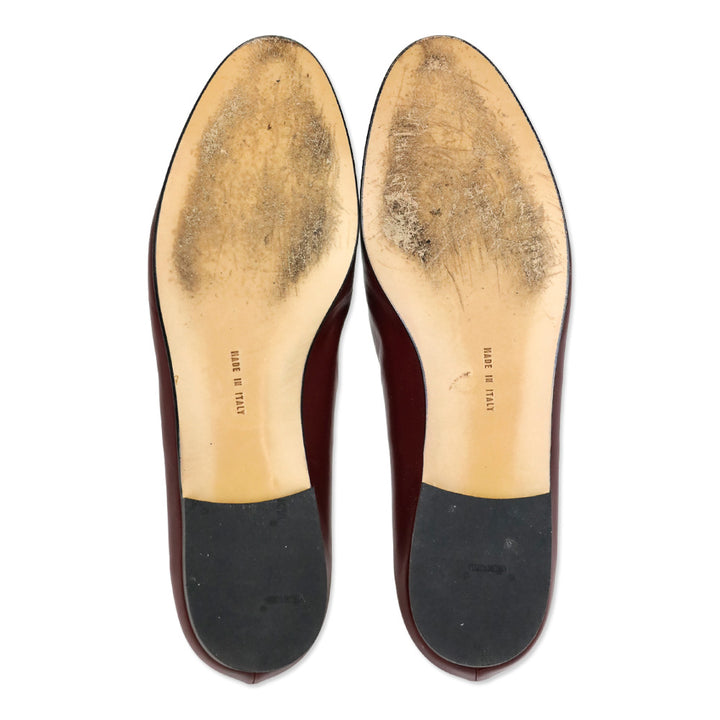 Salvatore Ferragamo Burgundy Leather and Suede Quilted Cap Toe Ballet Flats