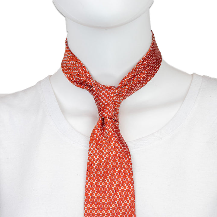 Salvatore Ferragamo Burnt Orange Silk Gancini Print Tie