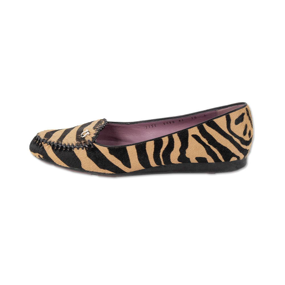 Salvatore Ferragamo Calf Hair Animal Print Round Toe Loafers