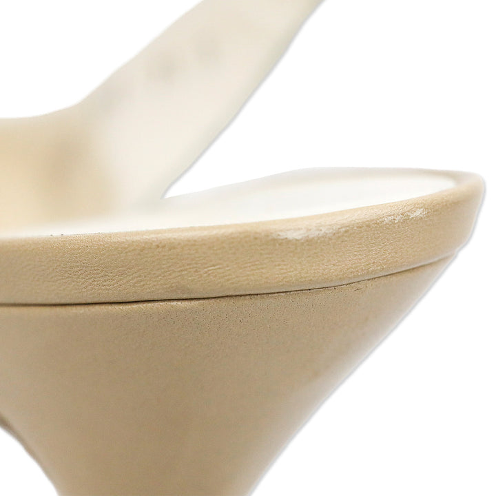 Salvatore Ferragamo Carisa Cream Leather Cap Toe Slingback Pumps