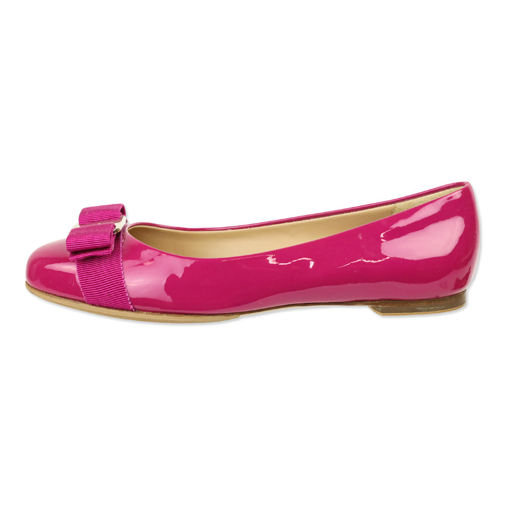 Salvatore Ferragamo Cerise Patent Leather Varina Ballet Flats