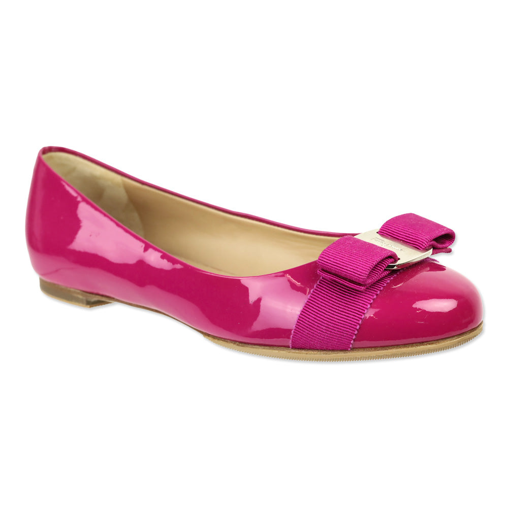 Salvatore Ferragamo Cerise Patent Leather Varina Ballet Flats