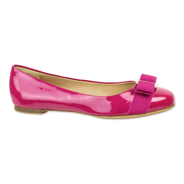 Salvatore Ferragamo Cerise Patent Leather Varina Ballet Flats