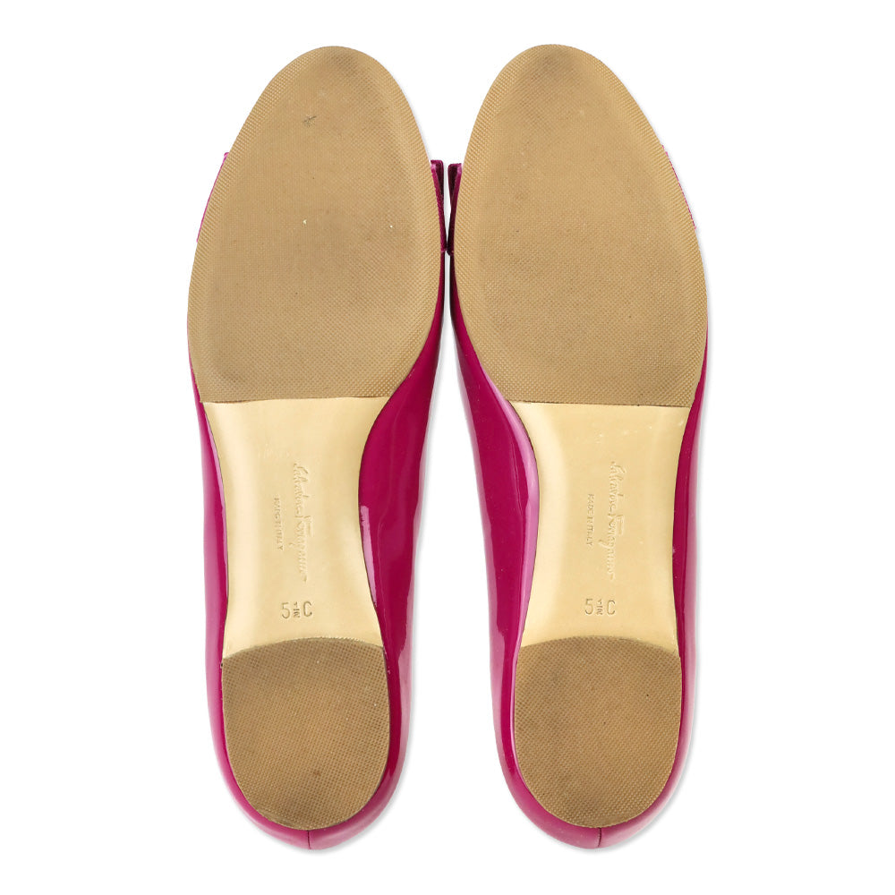 Salvatore Ferragamo Cerise Patent Leather Varina Ballet Flats