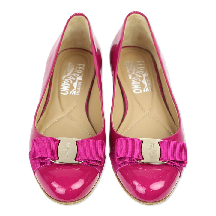 Salvatore Ferragamo Cerise Patent Leather Varina Ballet Flats