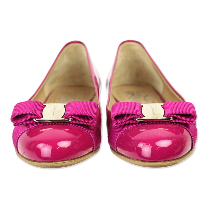 Salvatore Ferragamo Cerise Patent Leather Varina Ballet Flats