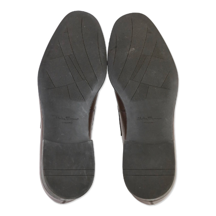 Salvatore Ferragamo Chocolate Brown Pebble Calf Leather Scarlet Gancini Double Bit Loafer