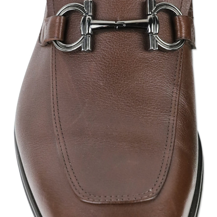 Salvatore Ferragamo Chocolate Brown Pebble Calf Leather Scarlet Gancini Double Bit Loafer