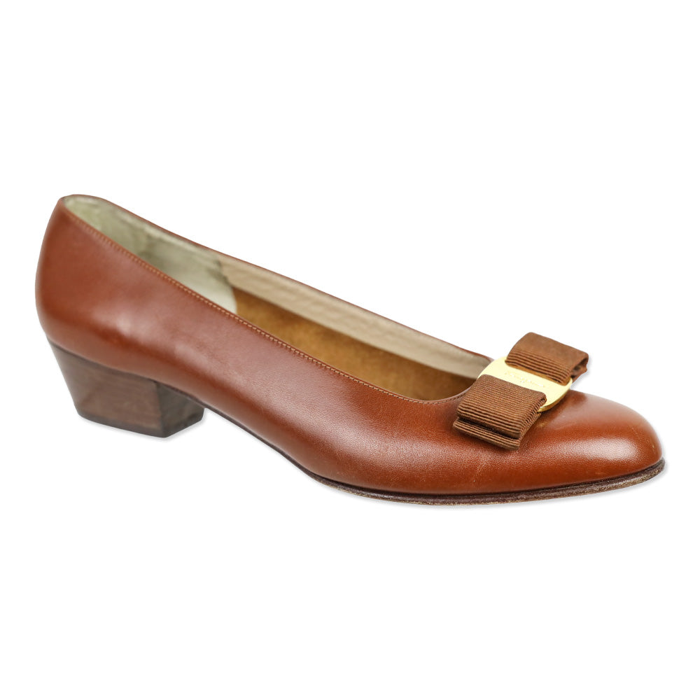 Salvatore Ferragamo Cognac Leather Vara Bow Pump
