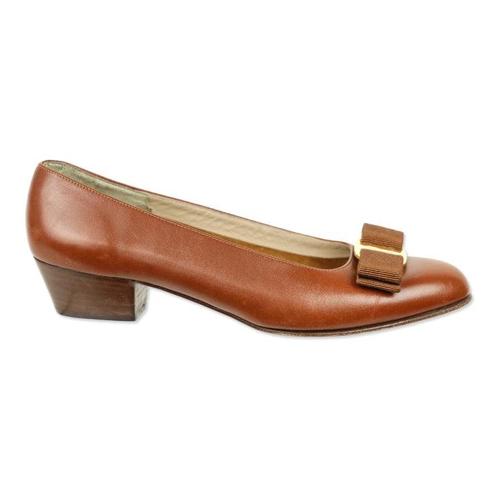 Salvatore Ferragamo Cognac Leather Vara Bow Pump