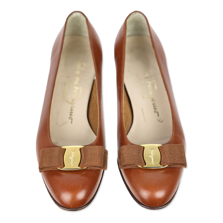 Salvatore Ferragamo Cognac Leather Vara Bow Pump