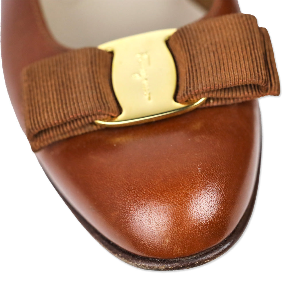 Salvatore Ferragamo Cognac Leather Vara Bow Pump