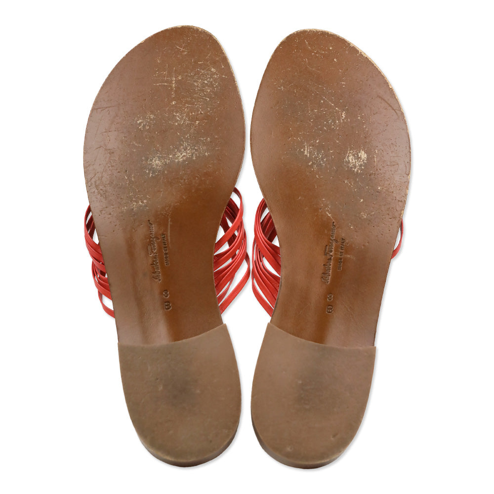 Salvatore Ferragamo Coral Leather Strappy Knot Thong Sandal