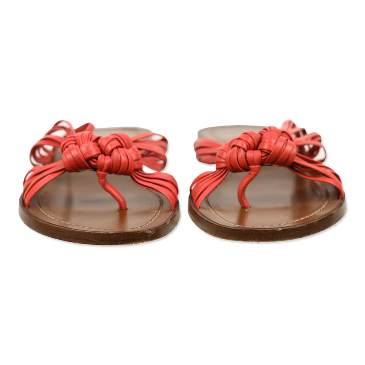 Salvatore Ferragamo Coral Leather Strappy Knot Thong Sandal