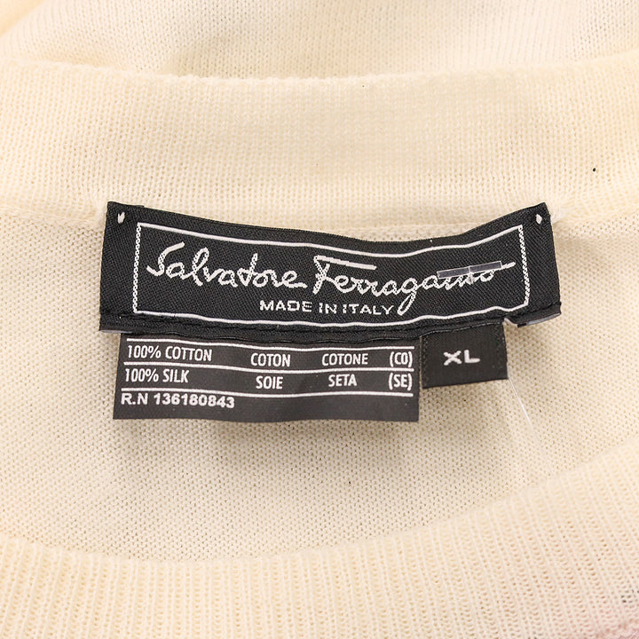 Salvatore Ferragamo Cream Cotton Knit Floral Jungle Print Silk Panel Sweater