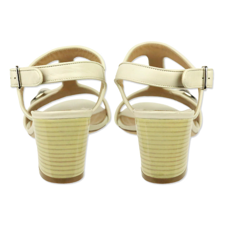 Salvatore Ferragamo Cream Leather T-Strap Sandal