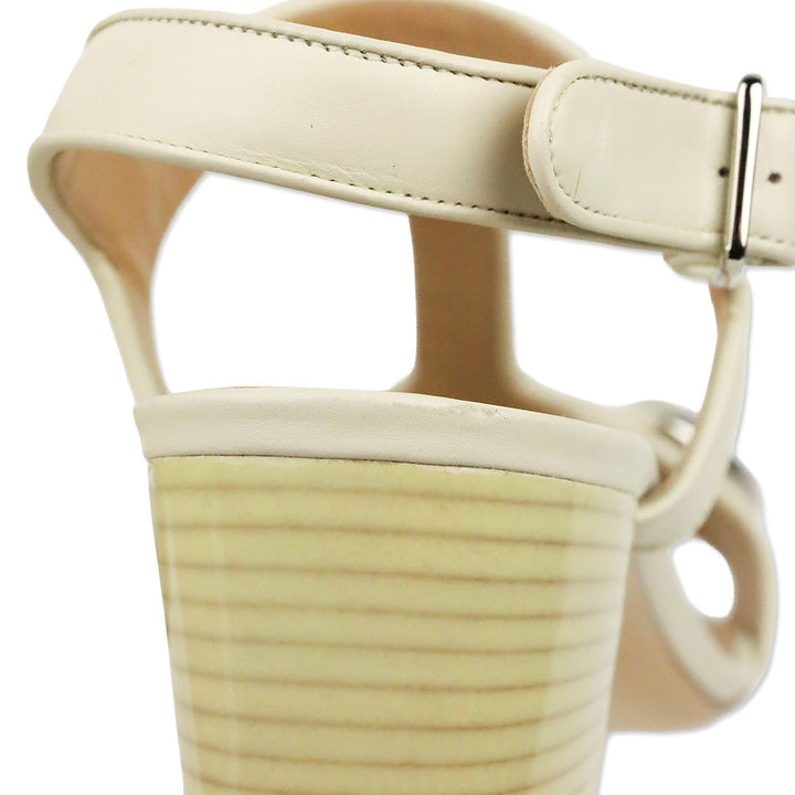 Salvatore Ferragamo Cream Leather T-Strap Sandal