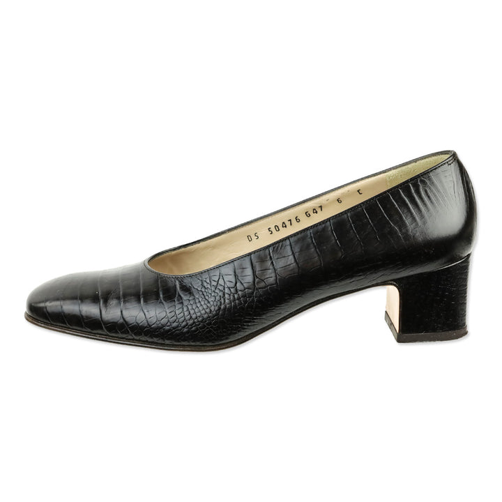 Salvatore Ferragamo Croc Embossed Brown Leather Pumps