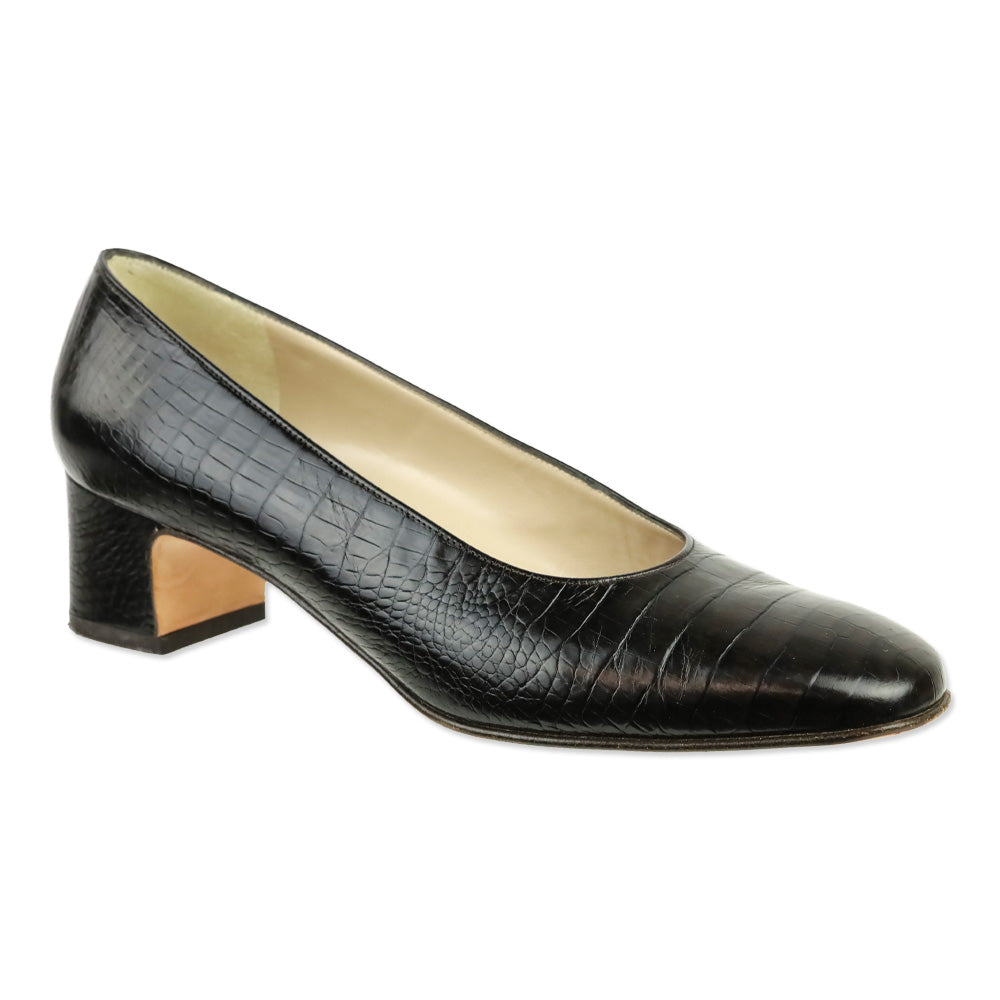 Salvatore Ferragamo Croc Embossed Brown Leather Pumps