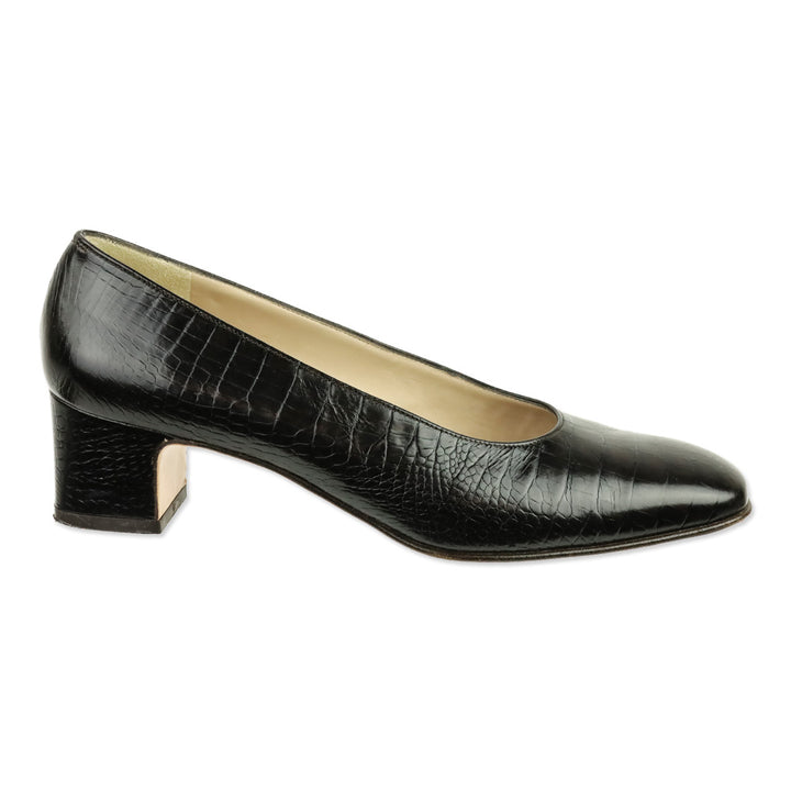 Salvatore Ferragamo Croc Embossed Brown Leather Pumps