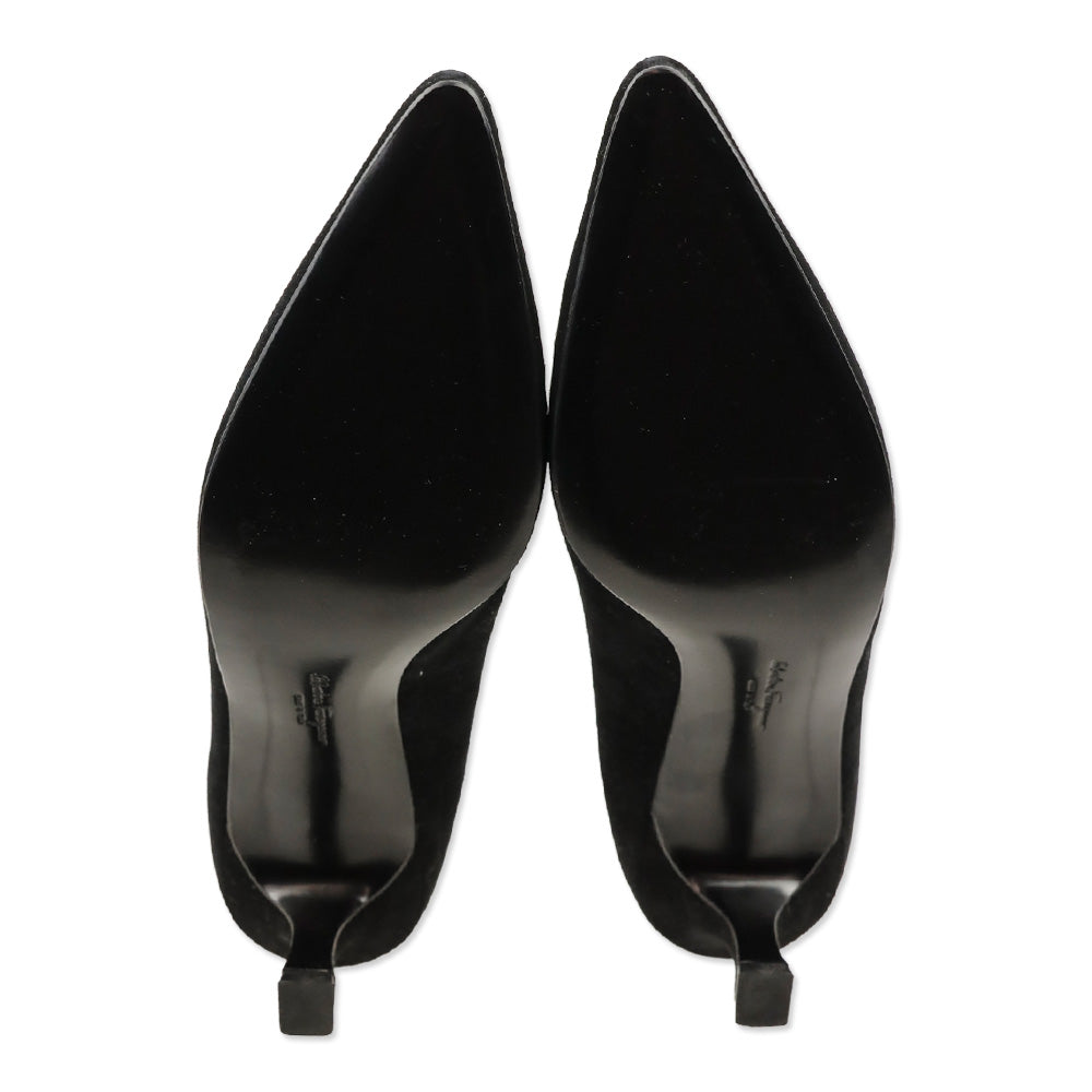Salvatore Ferragamo Desideria Black Suede Pointed Toe Kitten Pump