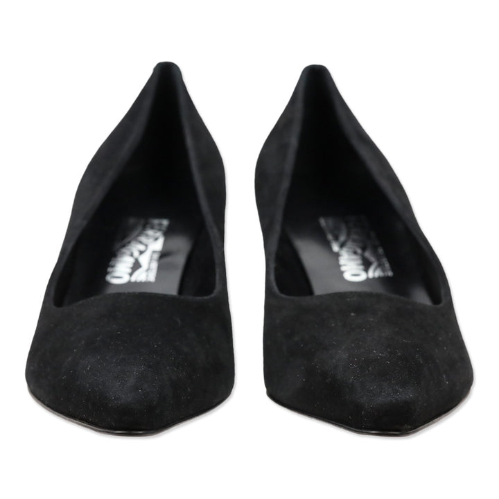 Salvatore Ferragamo Desideria Black Suede Pointed Toe Kitten Pump