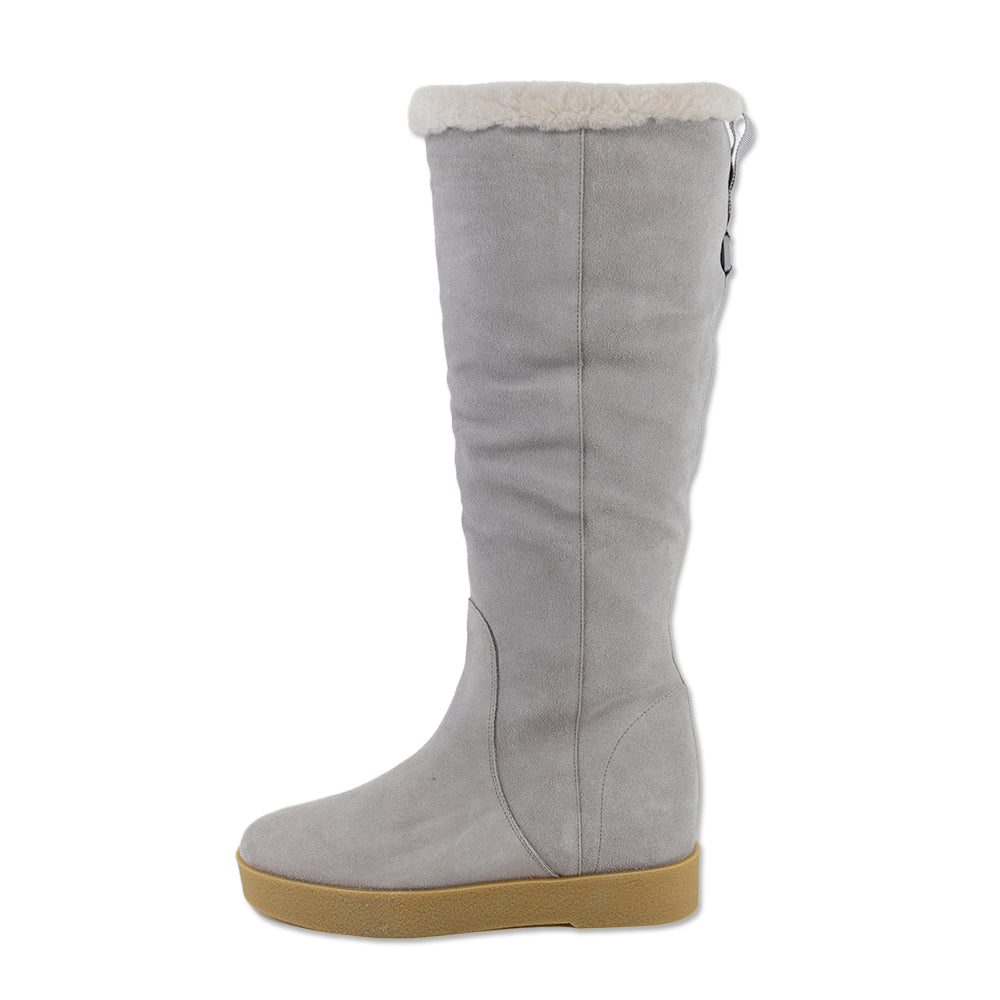 Salvatore Ferragamo Grey Suede Shearling-Lined Knee High Boots